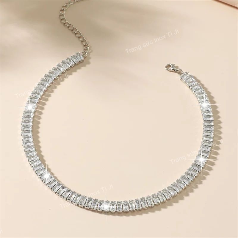 Dây chuyền nữ inox chuỗi đá chữ nhật đẹp, sang trọng không đen