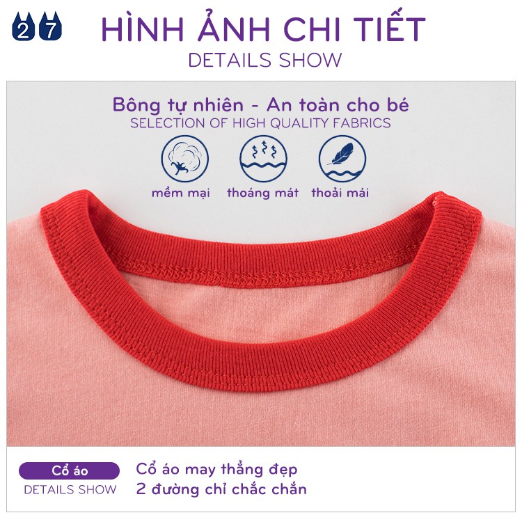 Áo bé gái 27HOME áo cotton cộc tay cho bé in hình thú dễ thương hàng xuất Âu Mỹ