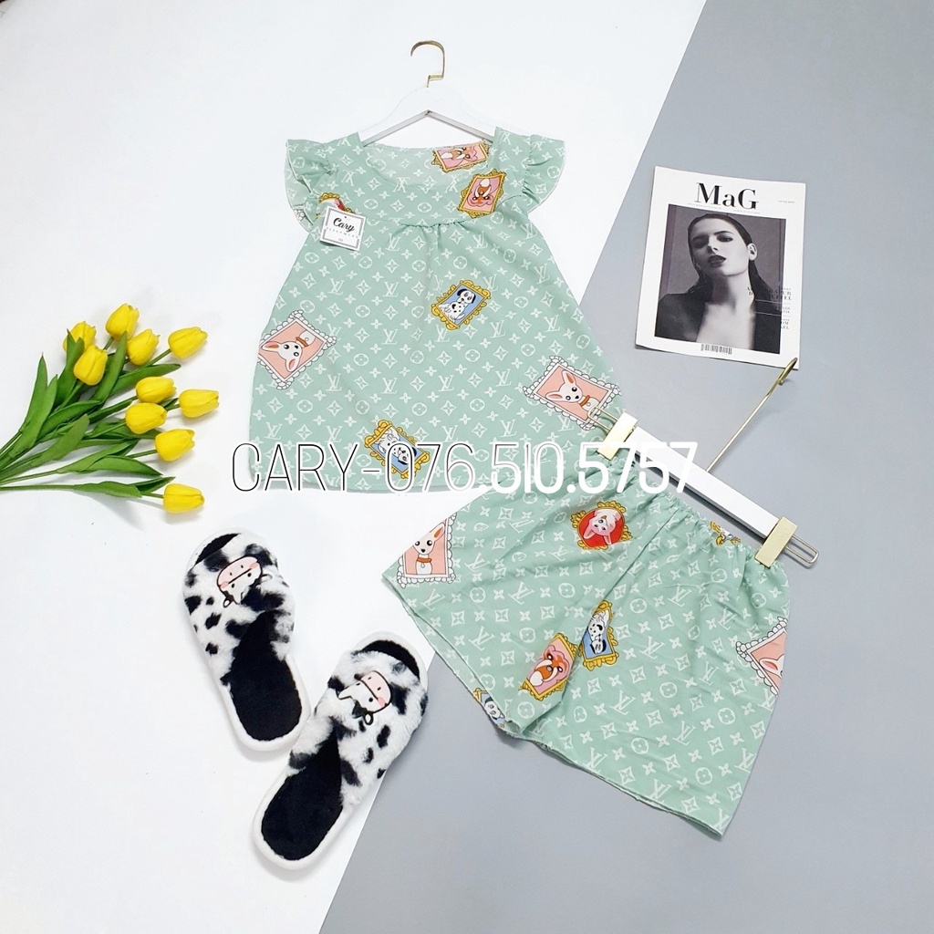Đồ bộ lụa đùi mặc nhà cánh tiên chất vải lụa hàn mềm mát CARY