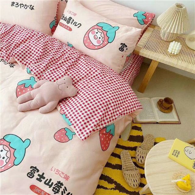 Bộ Chăn Ga Gối Dâu Tây Béo Cotton Poly