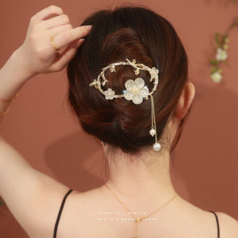 Kẹp Tóc Dạng Xoắn Đính Hoa Thanh Lịch Cho Nữ