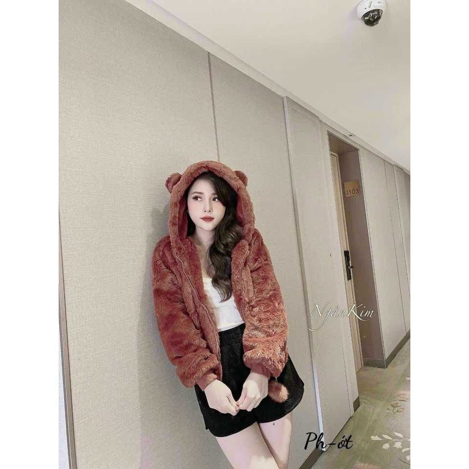 Áo khoác lông nữ, áo khoác nữ tai gấu lông mềm mượt mặc là ấm thời trang thu đông hàng quảng châu cao cấp | BigBuy360 - bigbuy360.vn