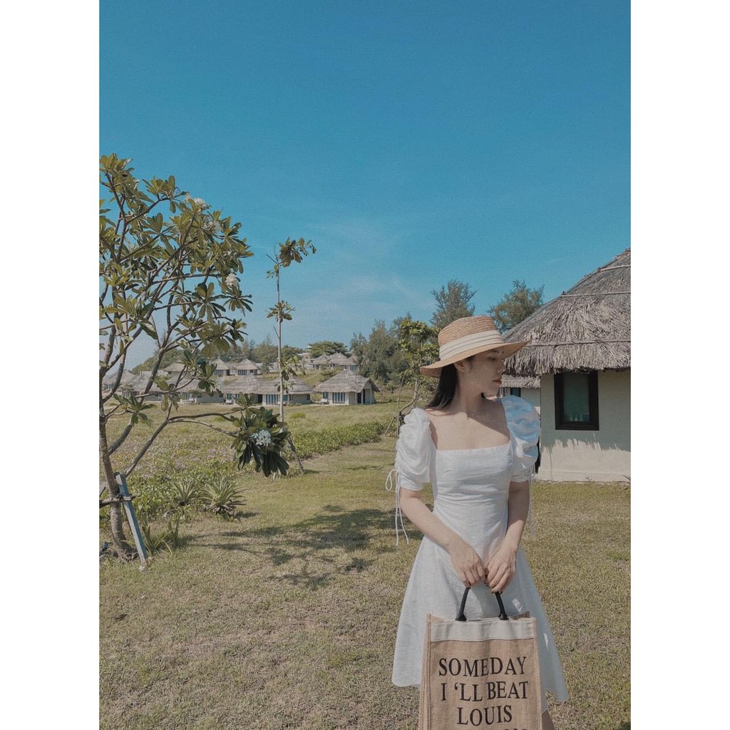 VÁY CỔ VUÔNG TAY BỒNG RÂY DÚT DÁNG XÒE | BigBuy360 - bigbuy360.vn