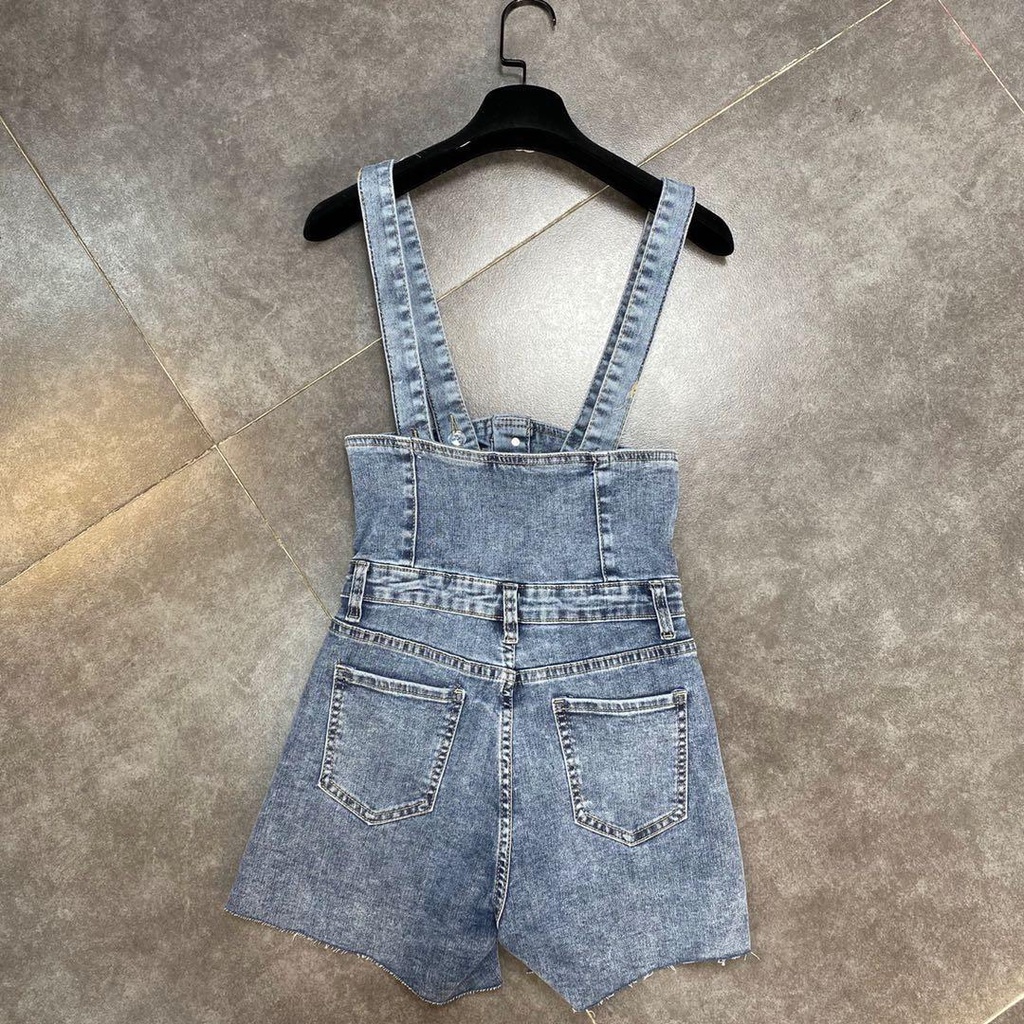 [Hàng Có Sẵn] Quần Yếm Denim Lưng Cao Dáng Ôm Có 7 Nút Cài Thiết Kế Lưng Cao Bưởi MM2022 Thời Trang Mùa Hè