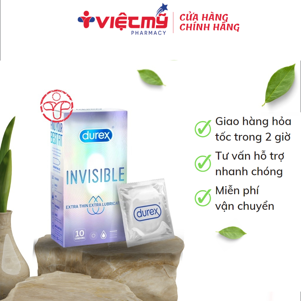 Bao cao su Durex Invisible Extra Thin Extra Sensitive siêu mỏng, tăng cảm xúc Hộp 10 chiếc Việt Mỹ Pharmacy;