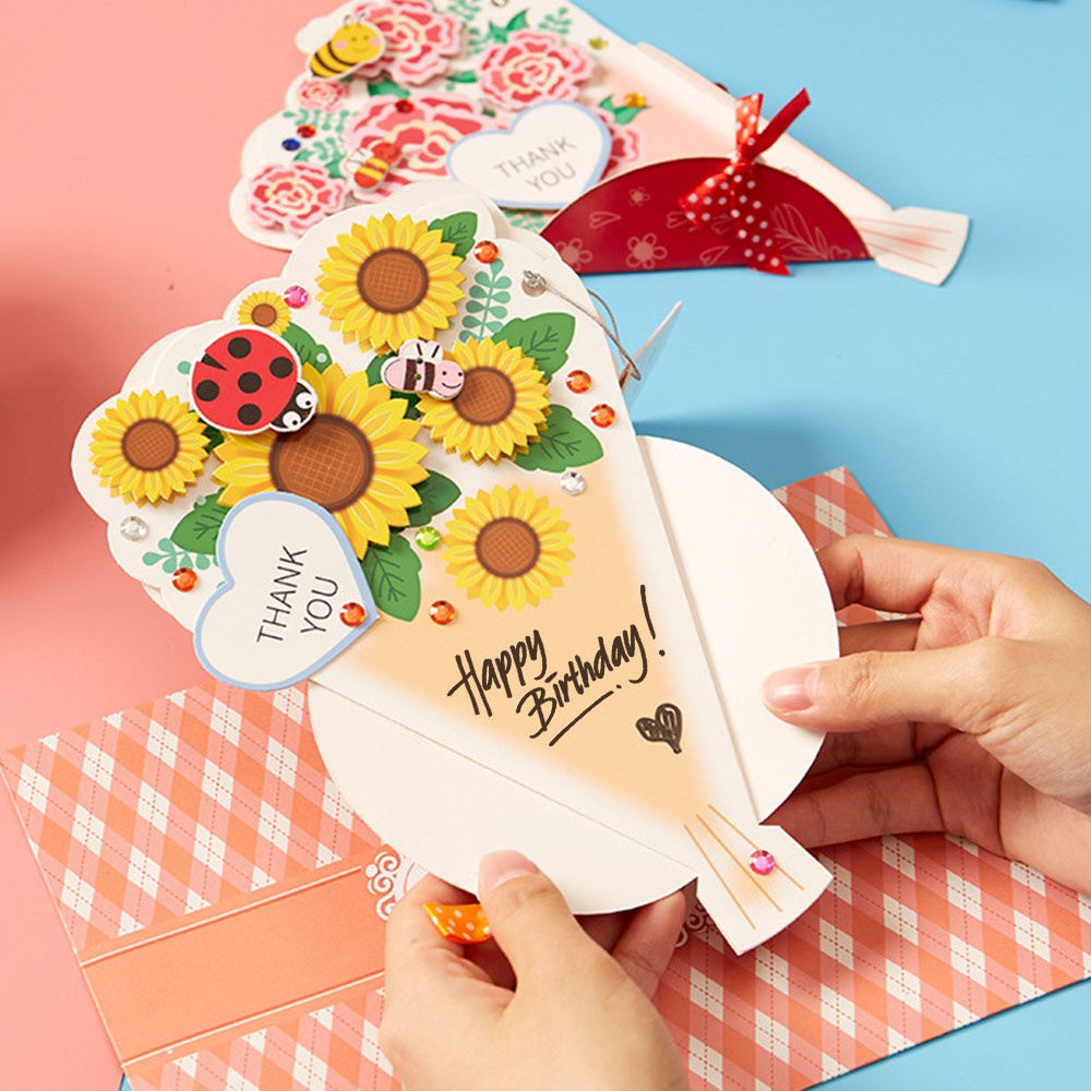 LETTER Crafts Making Accessories Card Making Kits Blessing Postcard Greeting Cards Pop-Up Creative Vintage Invitations Flower Card 3D Handmade Thanksgiving Mother's Day Present