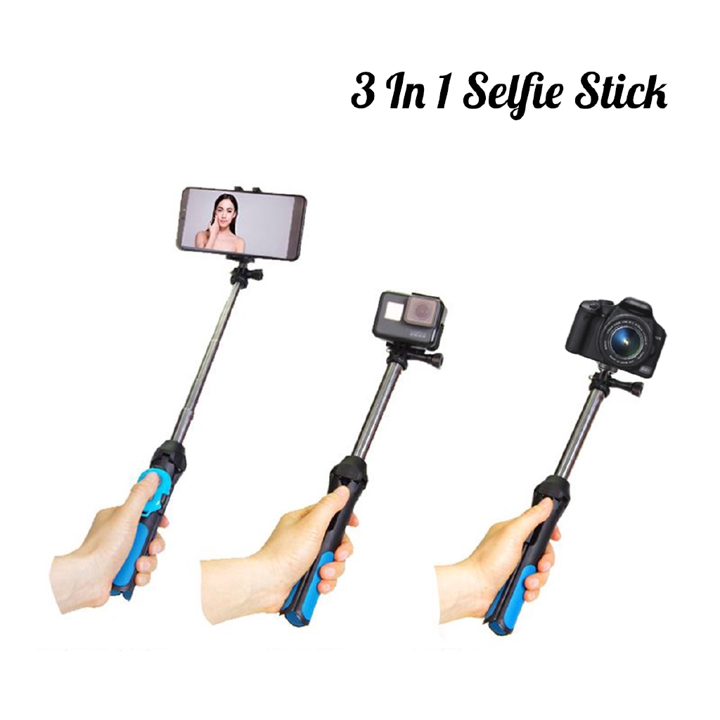 Selfie Stick 3 in 1 Foldable Wireless Bluetooth Tripod Extendable Remote Controller Monopod for iPhone Camera for Gopro
