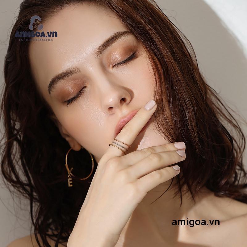 ✨✨Nhẫn Thép Titan Màu Vàng Hồng/Bạc Đính Đá Thời Trang Dành Cho Nữ