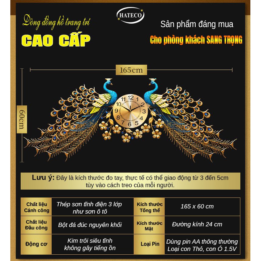 Đồng Hồ Treo Tường Con Công Trang Trí Phòng Khách Chính Hãng Bảo Hành 36 Tháng