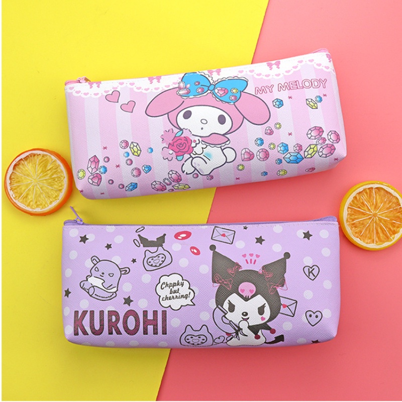 SANRIO Túi Đựng Bút Bằng PU Chống Nước Sức Chứa Lớn In Hình Melody Hoạt Hình Dễ Thương