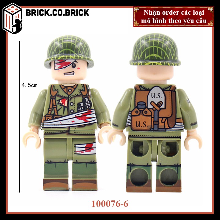 Phụ kiện MOC Army- Lính Mỹ- Đồ chơi lắp ráp minifig và non-lego mô hình sáng tạo trang trí quân đội- 100076-3-4-5-6