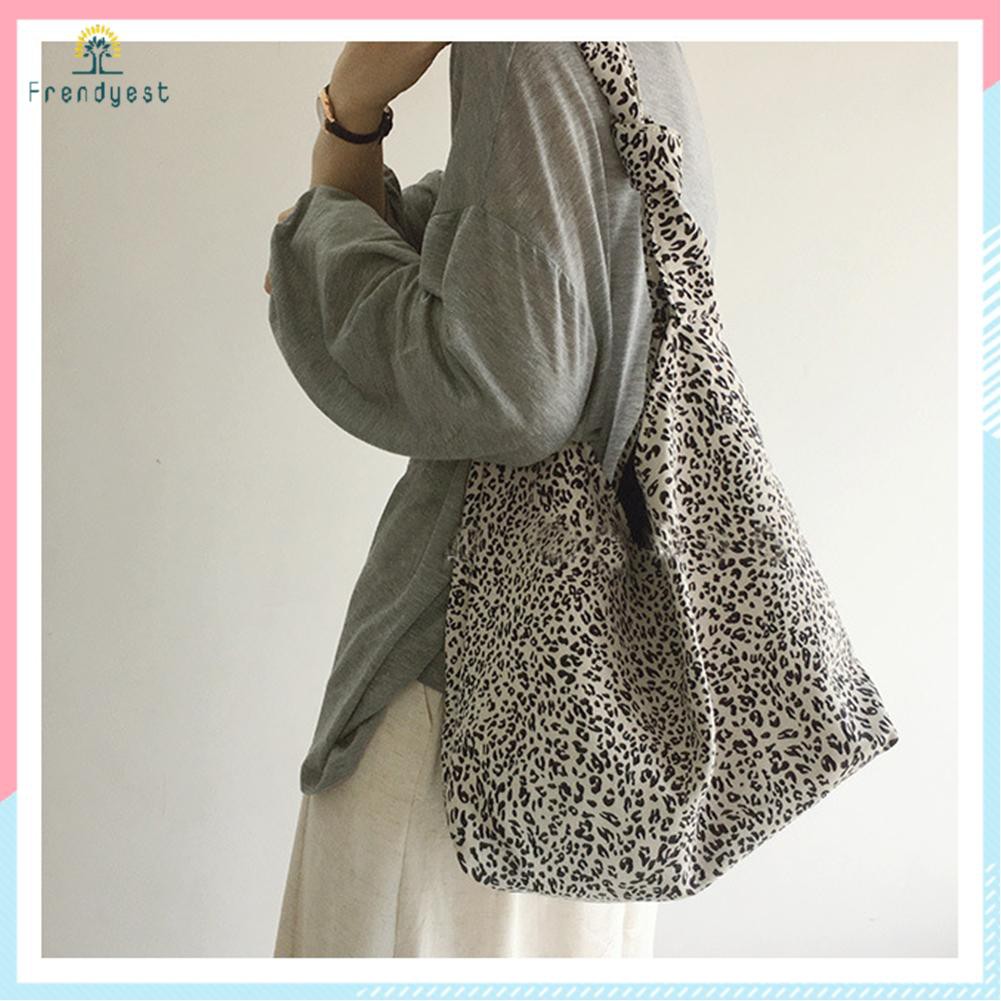 Túi xách tote bằng cotton phối họa tiết da báo phong cách thời trang cho phái nữ