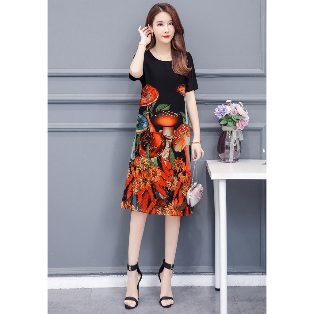 [SIZE M--> 3XL TỚI 73KG  ĐẸP - RẺ- CHẤT ]  - ĐẦM SUÔNG BIGSIZE KIỂU ĐẦM SUÔNG VOAN 2 LỚP IN HỌA TIẾT NẤM D3209