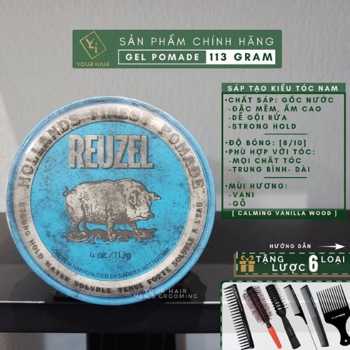 Sáp Vuốt Tóc Nam REUZEL Blue Pomade - Sáp Lợn Xanh - 113gram. AI Store