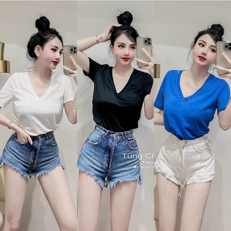 Áo thun cổ tim phôm chuẩn đủ màu