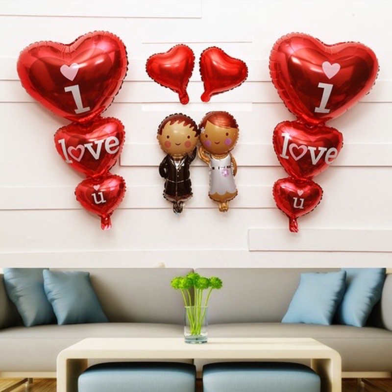 Bóng bay hình trái tim đỏ 3 tầng in chữ i love you trang trí sinh nhật, phòng cưới, cầu hôn, kỉ niệm party