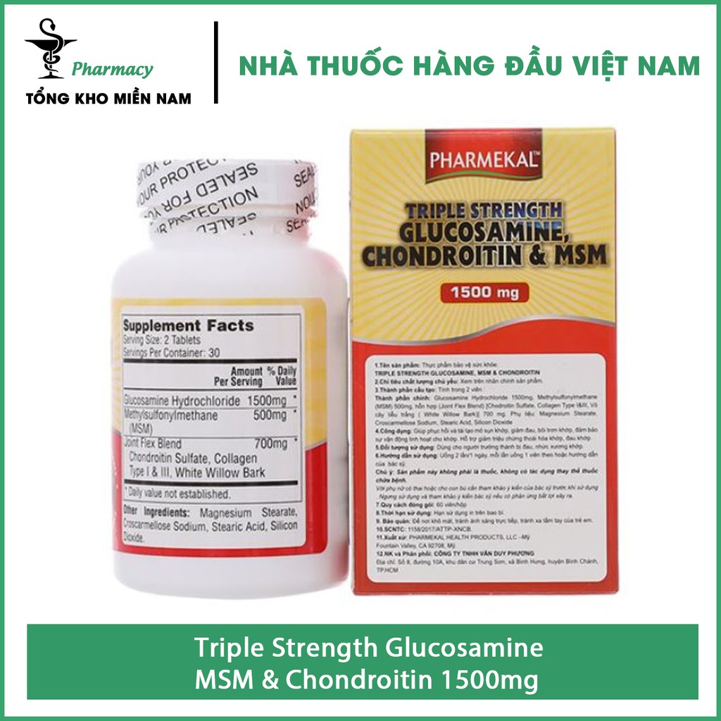 Viên uống xương khớp Triple Strength Glucosamine, MSM & Chondroitin 1500mg – Hộp 60 viên – Tổng Kho MiềnNam