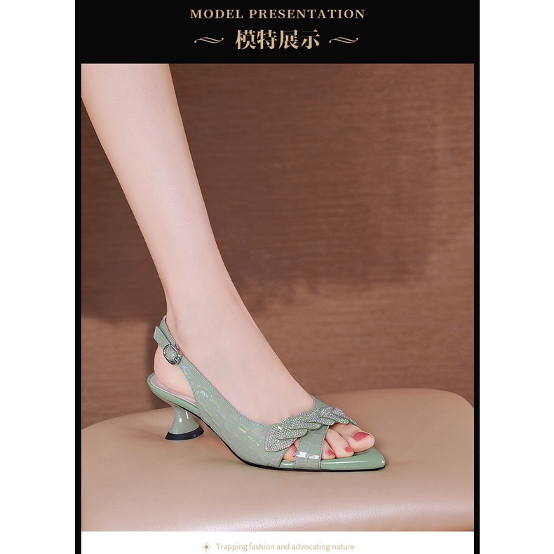 Giày Sandal Gót Thấp Hở Mũi Đính Đá Thời Trang Mùa Hè Cho Nữ