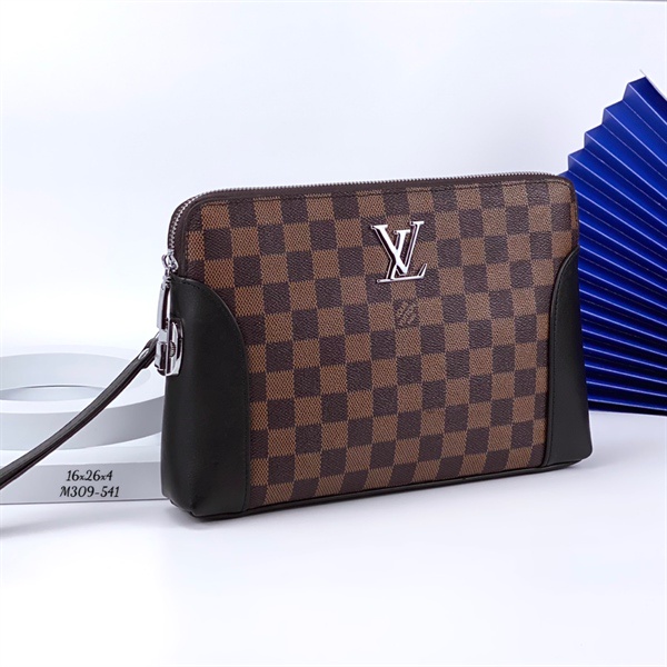 Ví cầm tay - Clutch khoá số bảo mật da bê cao cấp  LV CARO NÂU - 309