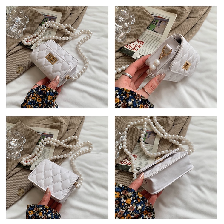 Túi mini nữ dây ngọc đeo chéo khóa chữ nhật chất liệu da thời trang bạn gái LK269