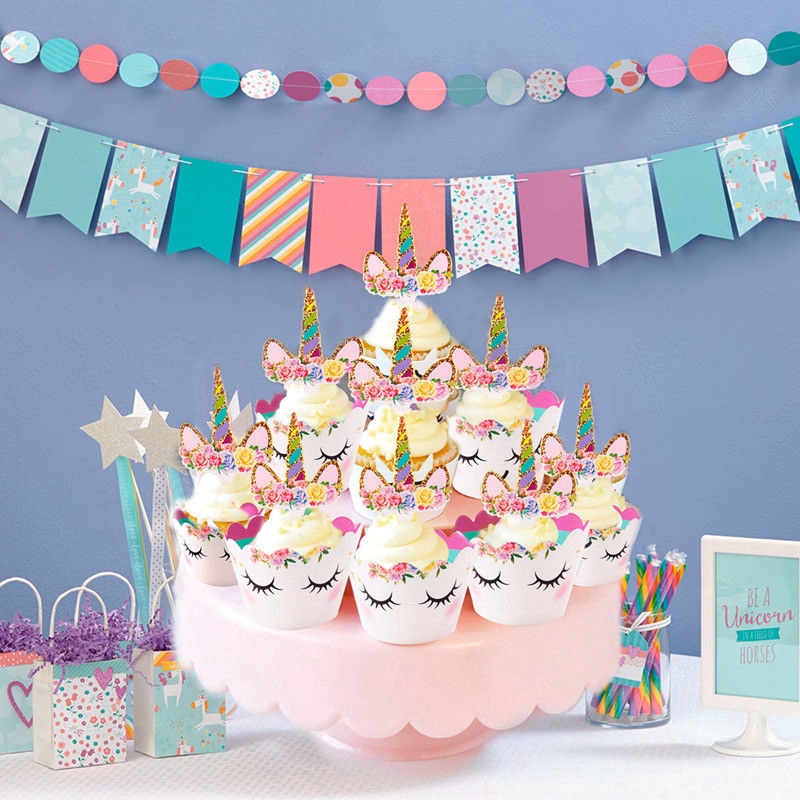 Set 24 phụ kiện trang trí bánh cupcake hình cầu vồng