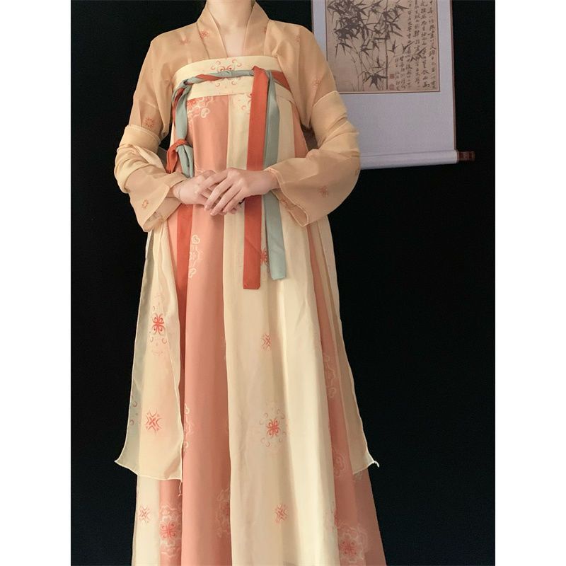 (((M &amp; E) Váy Hán Phục Dáng Dài in Họa Tiết Phong Cách Phục Hồi Thời Trang Hantang Huayun Chính Hãng [Fu Shake] Made in Tang One Piece