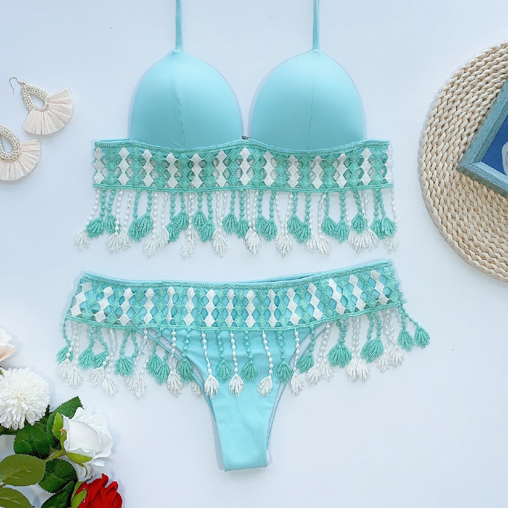 Set bikini nâng ngực thiết kế dây tua rua thời trang quyến rũ cho nữ | BigBuy360 - bigbuy360.vn