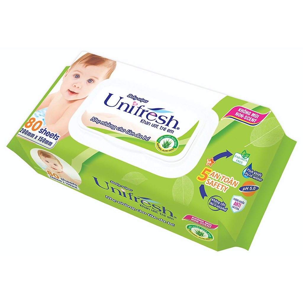 Khăn ướt Unifresh không mùi 80 miếng (có nắp)