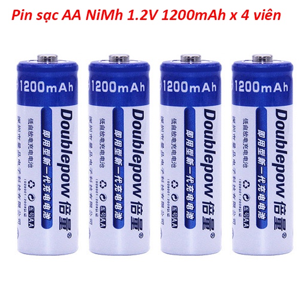 Bộ 4 pin sạc AA Doublepow 1200mAh Cam Kết Dung Lượng Thật