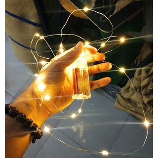 Đèn led đom đóm dây trang trí màu trắng ấm không nháy dài 3m, dùng pin tiểu