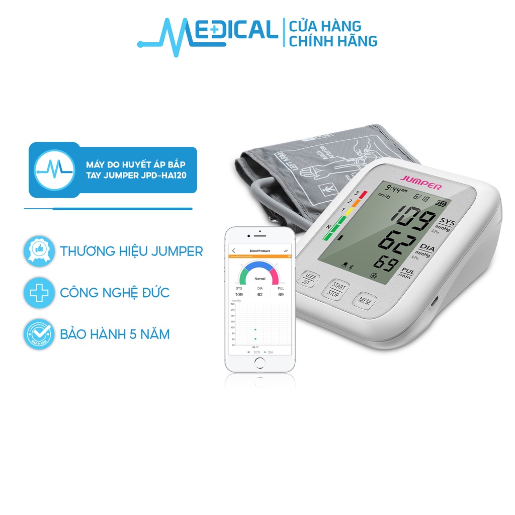 Máy đo huyết áp bắp tay JUMPER JPD-HA120 kết nối Bluetooth và  APP điện thoại (chứng nhận FDA Hoa Kỳ) - MEDICAL