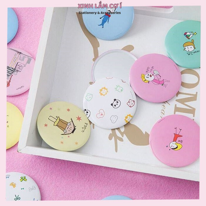 Gương Trang Điểm Mini Siêu Cute Viền Kim Loại Cầm Tay Bỏ Túi Hàn Quốc Tiện Lợi [Xinh Lắm Cơ Í]