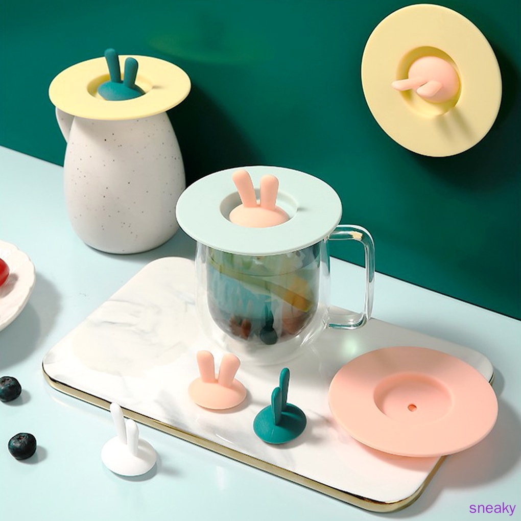 Nắp Đậy Cốc Nước Bằng Silicon Chống Bụi Hình Tròn Họa Tiết Hoạt Hình Màu Vàng