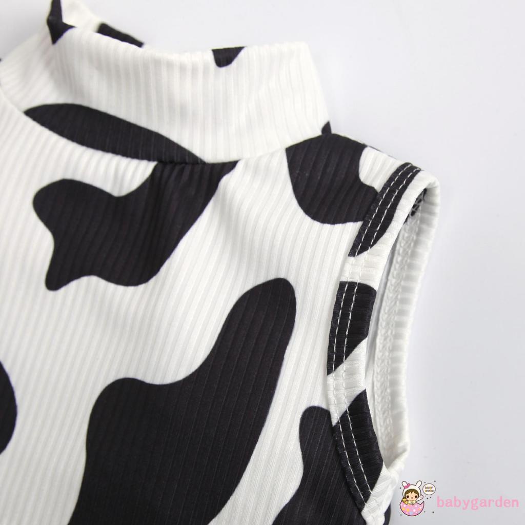 Bộ Áo Tank Top + Chân Váy Họa Tiết Bò Sữa Dễ Thương Thời Trang Mùa Hè Cho Bé Gái 1-6 Tuổi