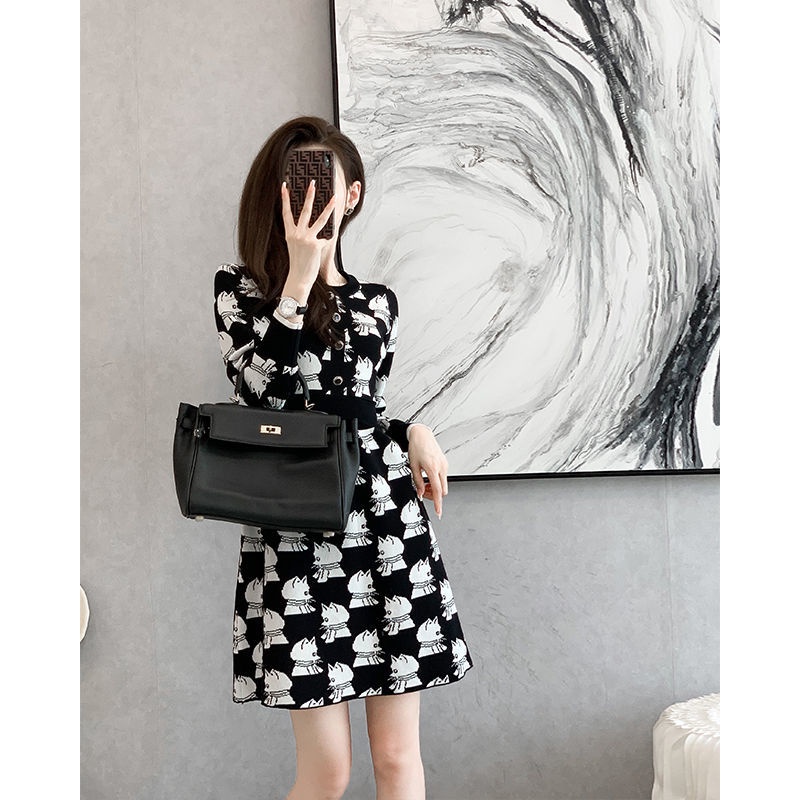 Đầm Dệt Kim Tay Dài Thời Trang Xuân Thu Xinh Xắn Cho Nữ