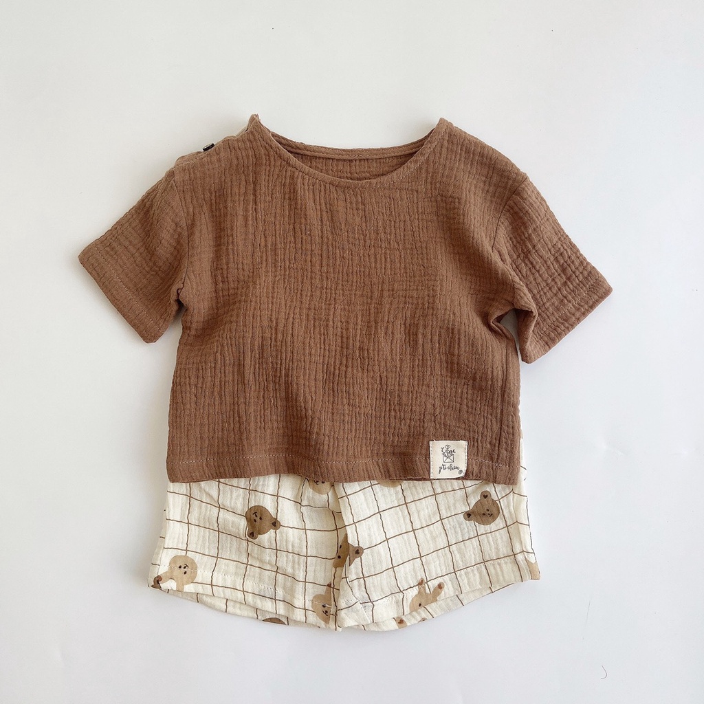 Set cộc tay cho bé P'ti chou ( Rabbit muslin set )