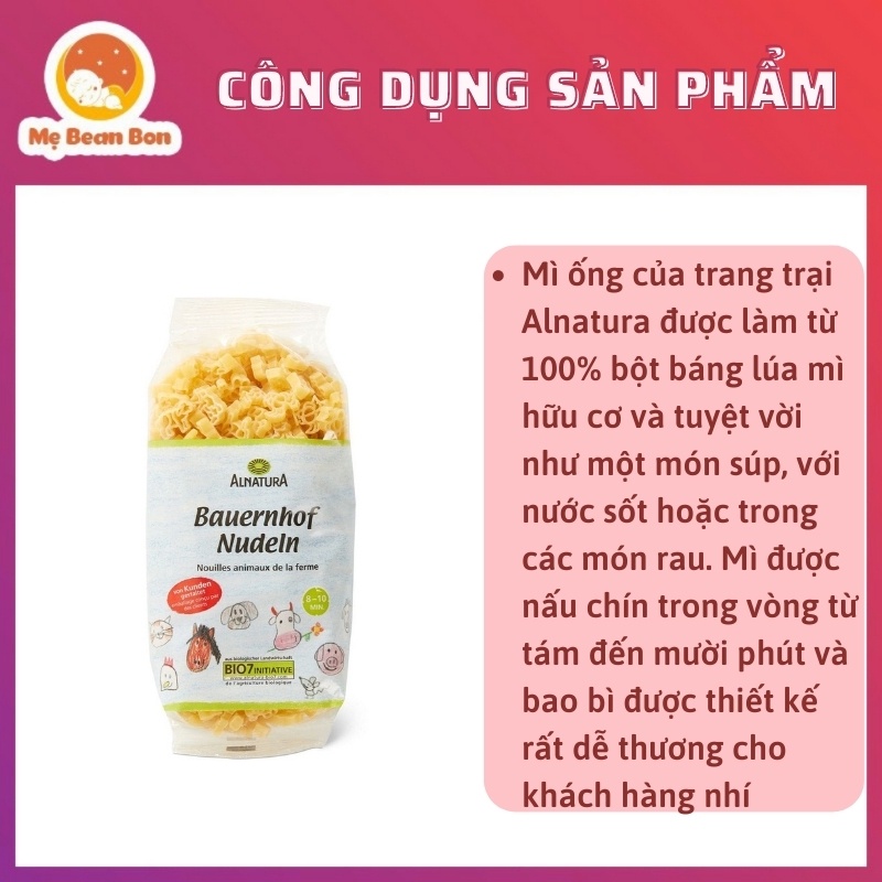 Nui Hữu Cơ Hình Thú Alnatural 250 g Bio Đức Cho Bé Ăn Dặm, Nui Bio Ăn Dặm Từ 8 Tháng Tuổi