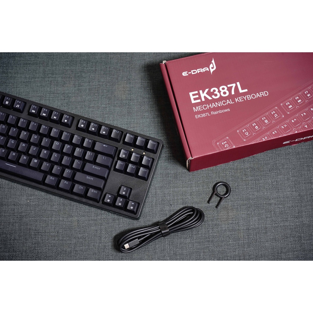 Bàn phím cơ chơi game có dây E-Dra EK387L Led Rainbow, bàn phím máy tính gaming E-Dra EK387L Blue/ Brown/ Red Switch