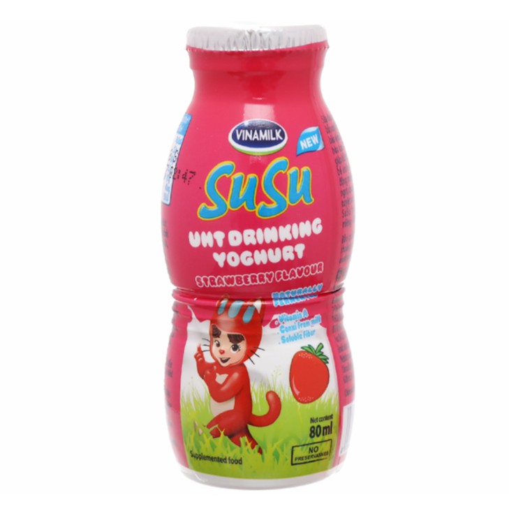 [CHÍNH HÃNG] Sữa Chua Uống Tiệt Trùng Vinamilk SuSu Hương Dâu Thùng 48 Lọ x 80ml