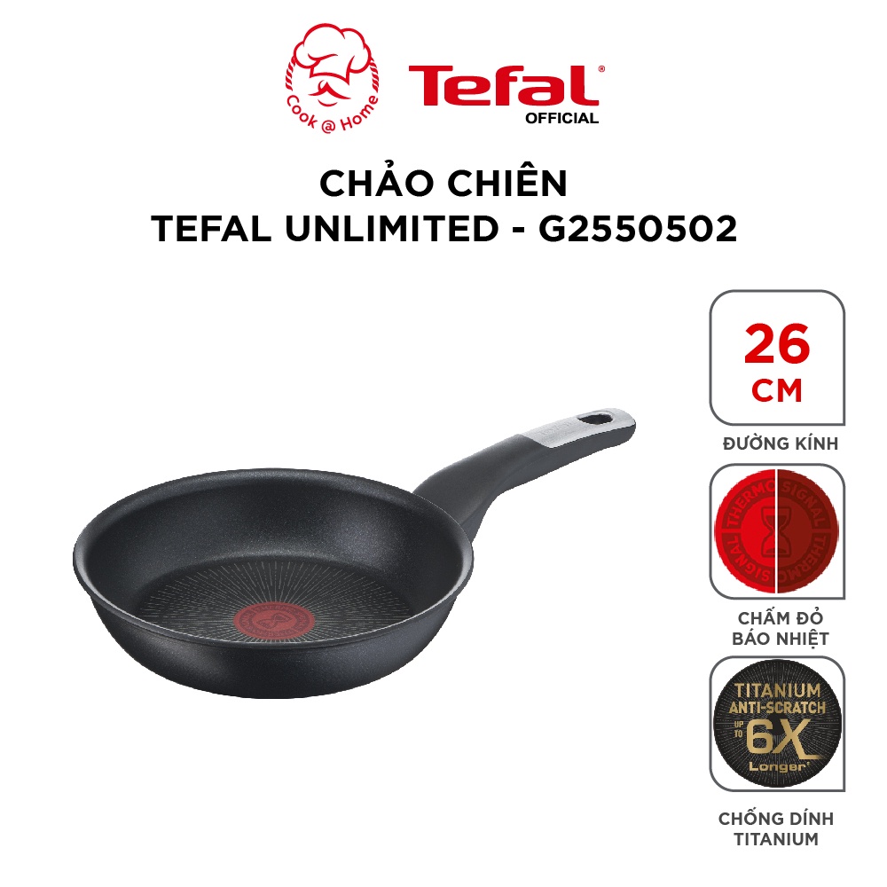 Chảo chiên chống dính Tefal Unlimited đế từ nhập khẩu cao cấp 26cm G2550502