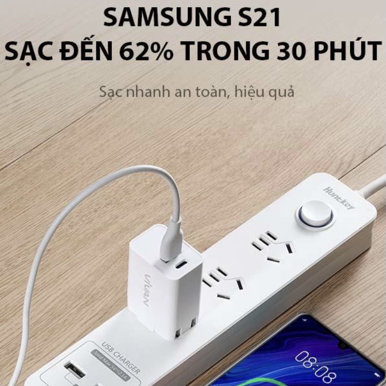 Củ Sạc cốc sạc Nhanh PD 25W Tự Ngắt Dòng 2 Cổng USB-A/Type-C AC 100-240V VIVAN POWER 25U BenZ Store