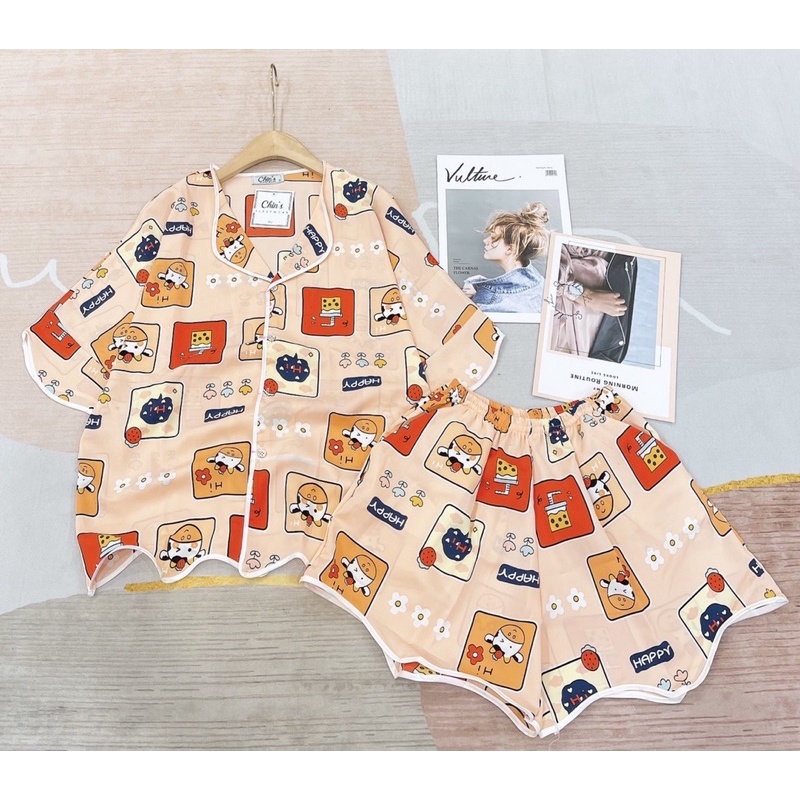 [Ảnh thật] Đồ ngủ nữ cánh dơi/ Piyama bộ đùi cánh dơi hoạ tiết thoáng mát cho mùa hè