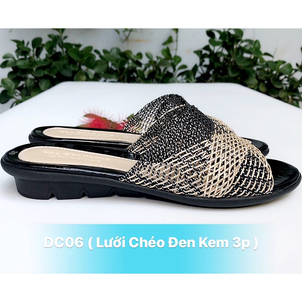 Dép lưới mềm lưới chéo kem đen 3 phân thời trang nữ trung niên cho các quý bà các mẹ cực đẹp