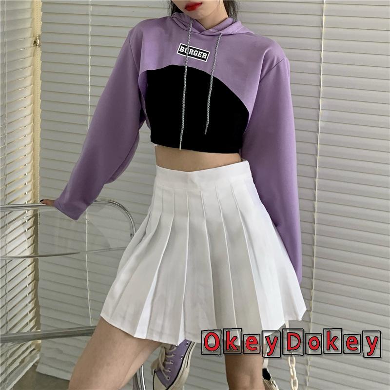 Áo Croptop Tay Dài Có Mũ Trùm Đầu Thêu Chữ Dành Cho Nữ