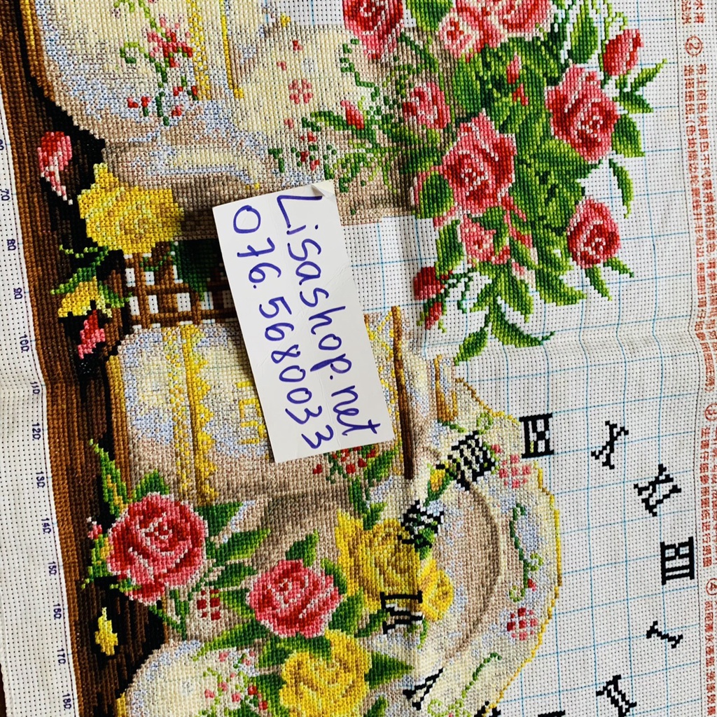 Tranh thêu chữ thập BÌNH HOA TĨNH VẬT đã thành phẩm 57x42cm đã thêu rùi y8167