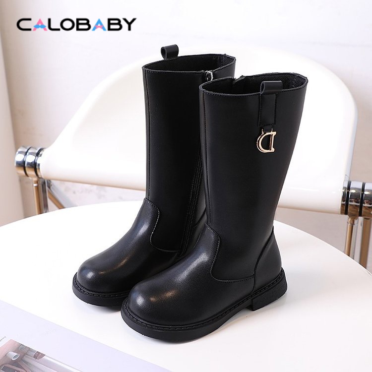 Giày Bốt Cao Su Sợi Nhỏ Đế Bằng Phối Khóa Kéo Bên Hông Thời Trang Mùa Đông Cho Bé Gái C6KL