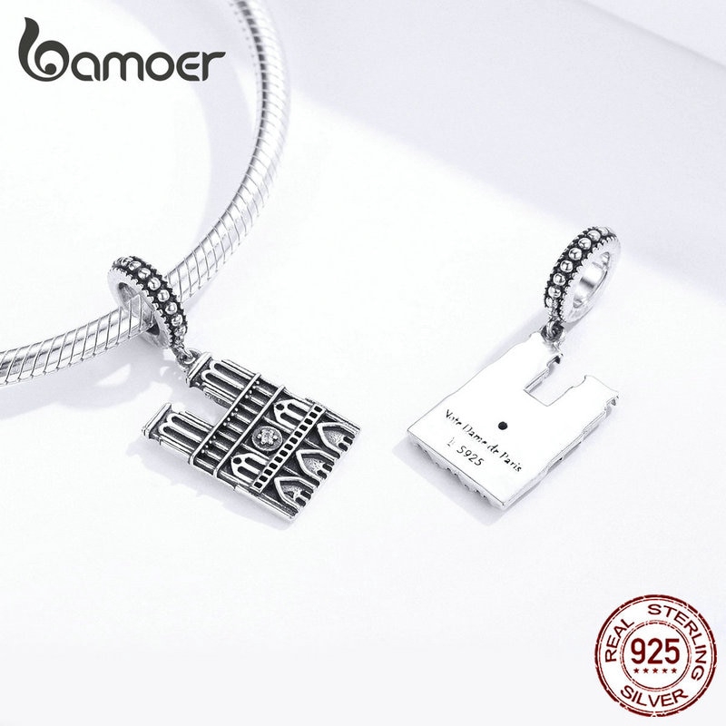 Mặt Trang Sức Bamoer SCC1328 Hình Nhà Thờ Đức Bà Paris Từ Bạc 925 Phong Cách Vintage Làm Quà Lưu Niệm