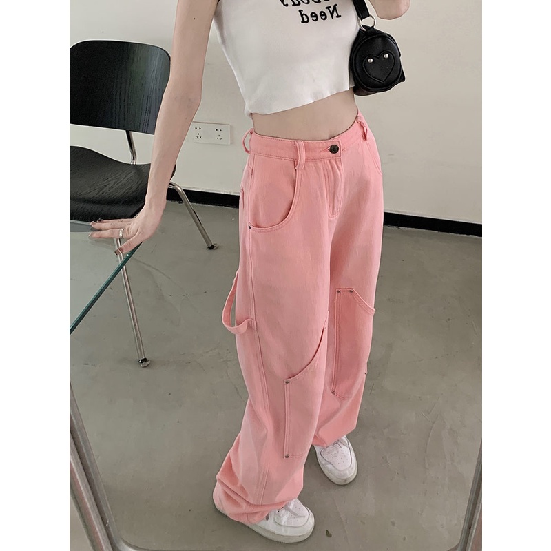 Jiashucheng Quần Jean Dài Lưng Cao Ống Rộng Dáng Suông Thời Trang Mùa Hè Cho Nữ