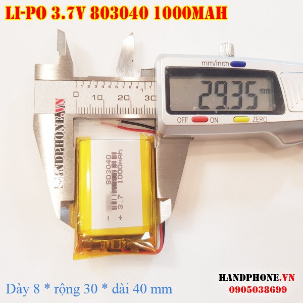 Pin Li-Po 3.7V 1000mAh 803040 (Lithium Polymer) cho điện thoại, loa Bluetooth, định vị GPS, camera hành trình, máy Mp3