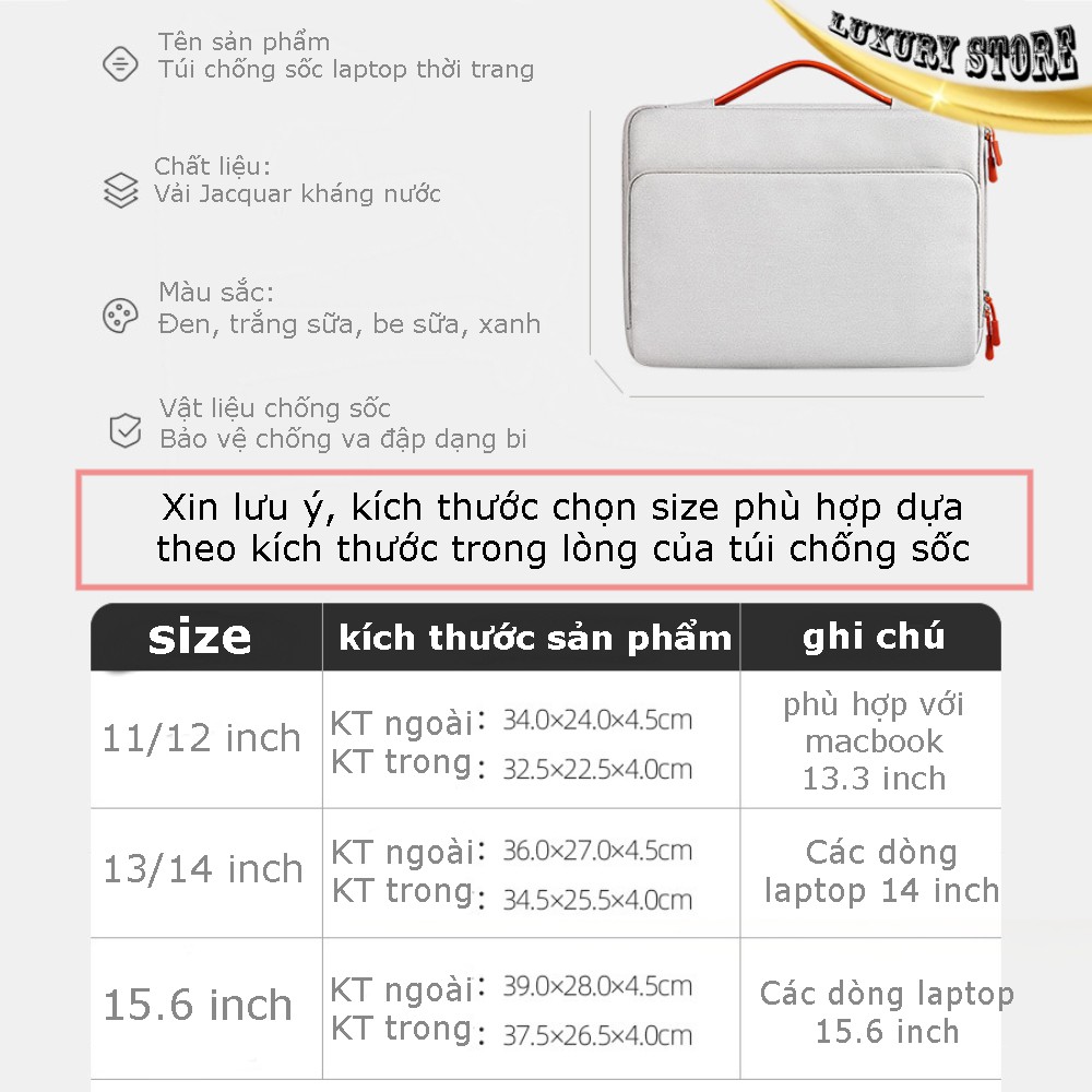 Túi chống sốc Laptop, Macbook thời trang, kháng nước, 2 ngăn đa dụng đặc biệt bảo vệ Laptop hiệu quả